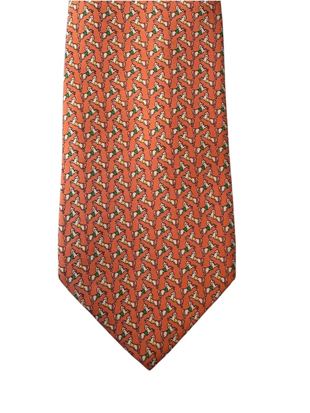 Salvatore Ferragamo Silk Tie Orange Horse Equestrian Novelty Made Italy